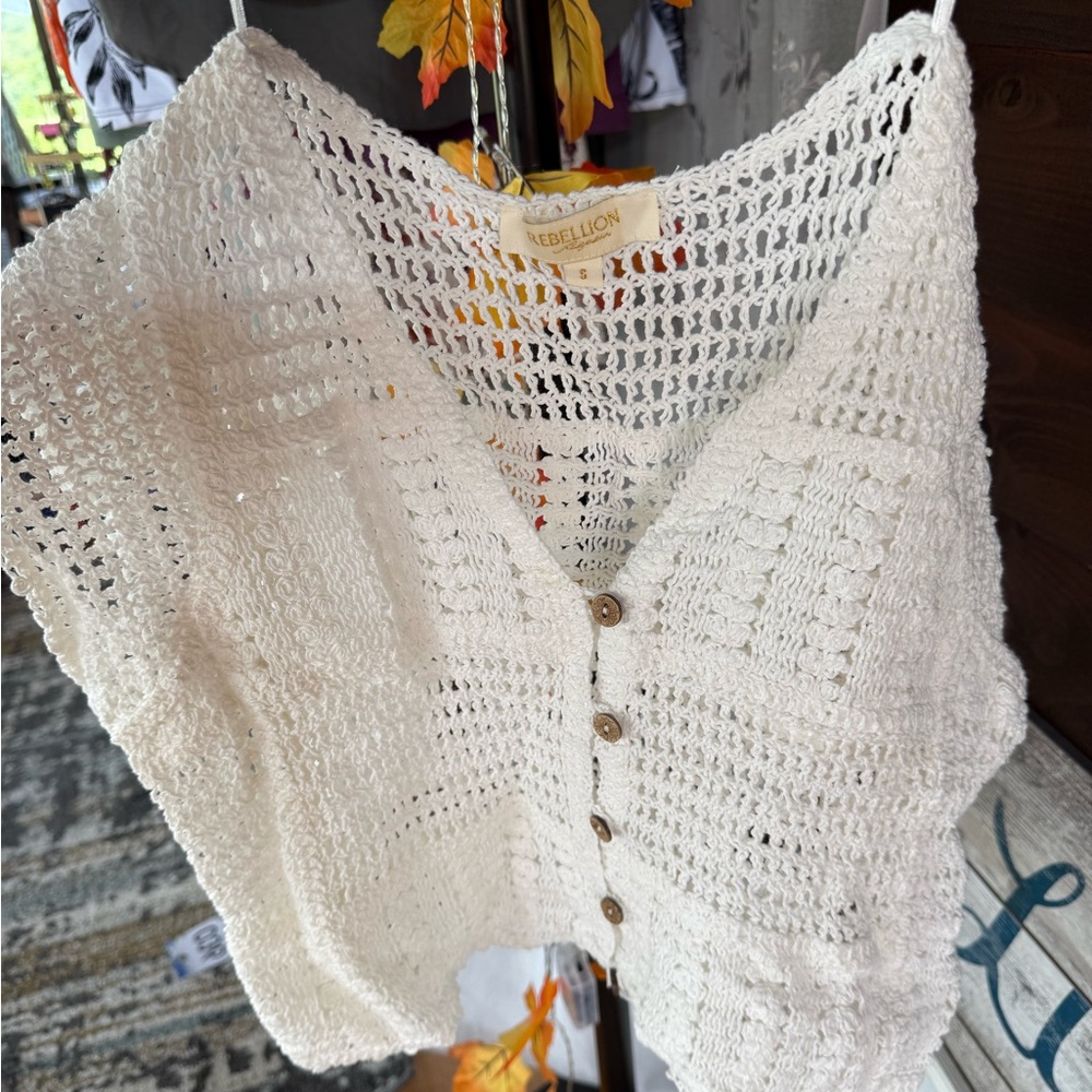 Rebellion Cream V-Neck Crochet Sweater